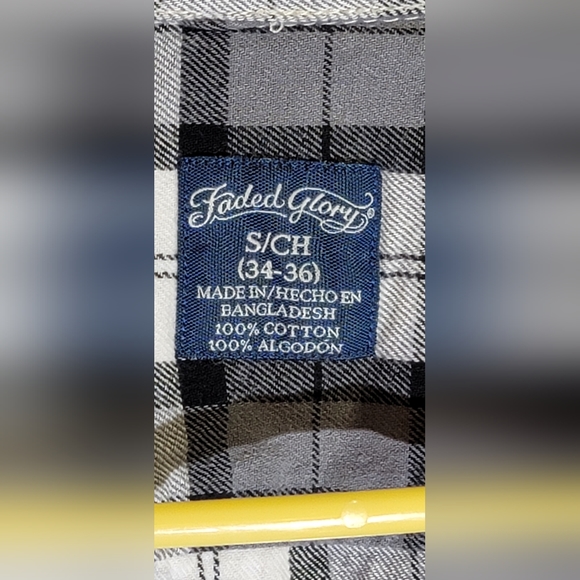 Mens Button Down Cotton Collar Flannel Shirt  Gray/White - Faded Glory - Picture 4 of 4